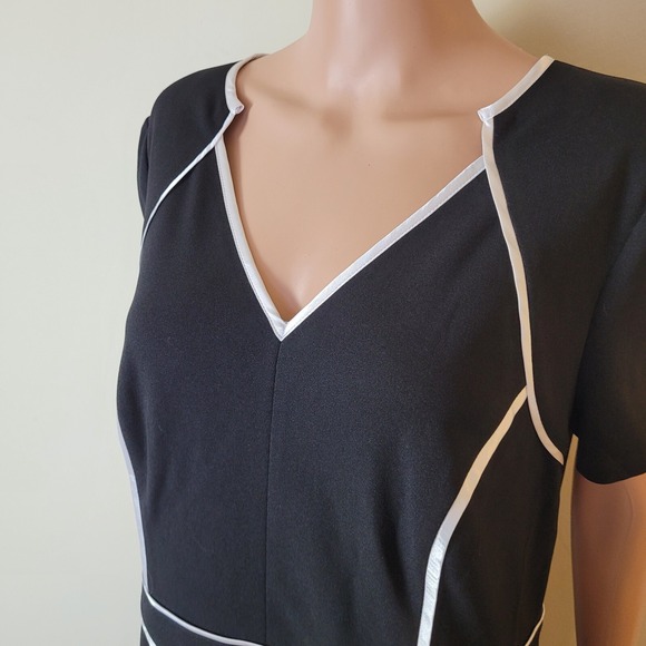 Focus Shani Ponte Dress Women's 16 Sheath black white Flutter Ruffle Short Mini. - Picture 11 of 16